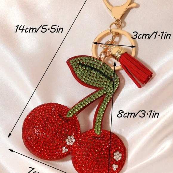 🔹️Cherry Rhinestone fruit bag charm keychain ✨️🍒 - Picture 3 of 3